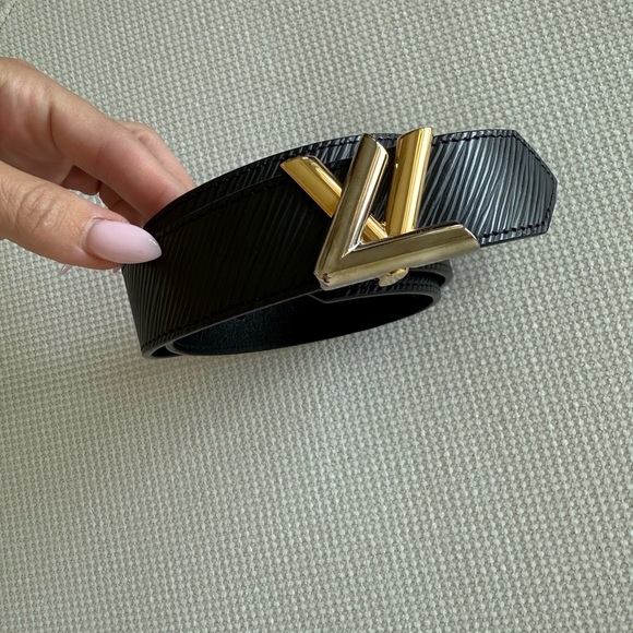Louis Vuitton Black Belt with Gold Logo - Picture 1 of 3